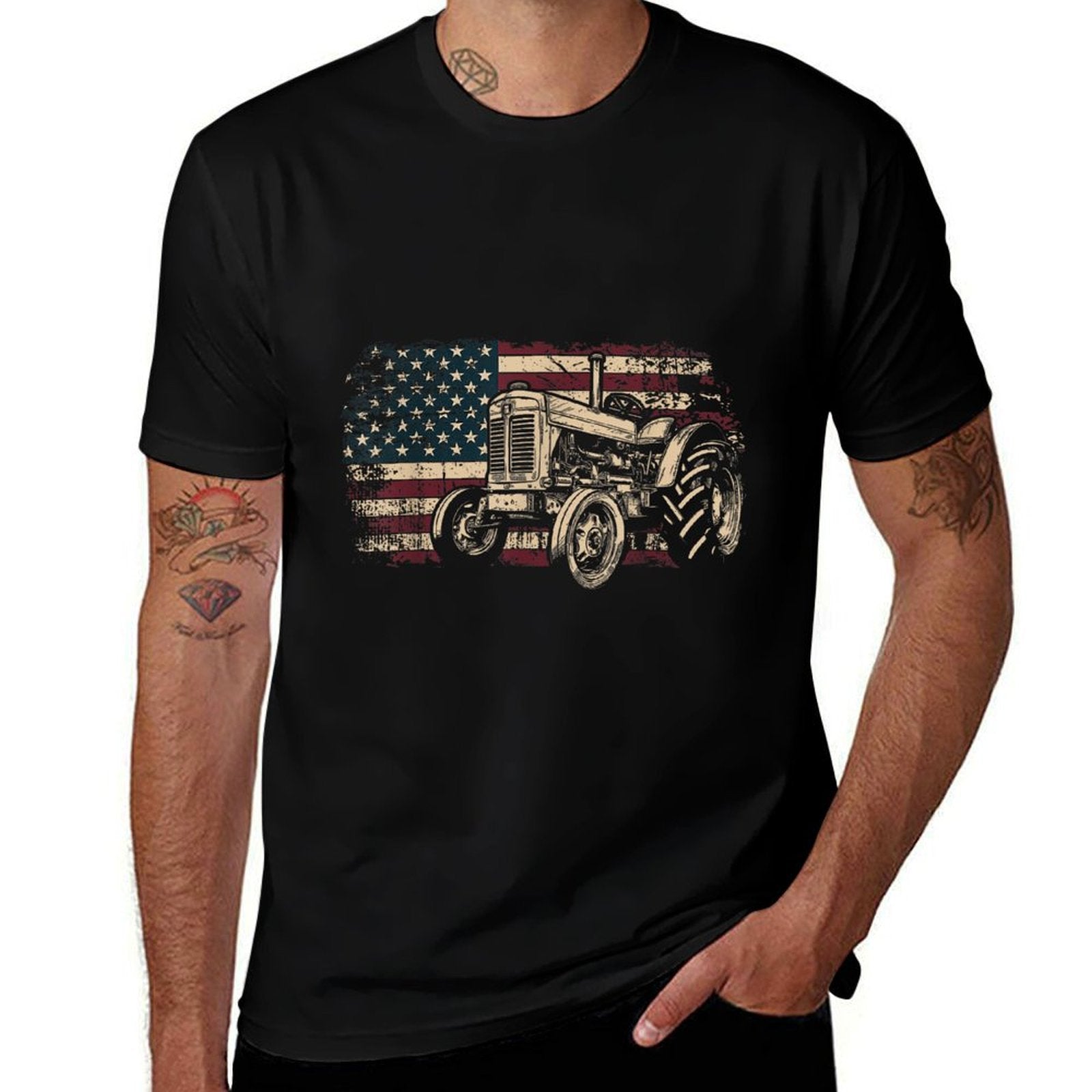 Farm Tractor Proud Farmer Patriotic American Tractor  Quick-drying T-Shirt