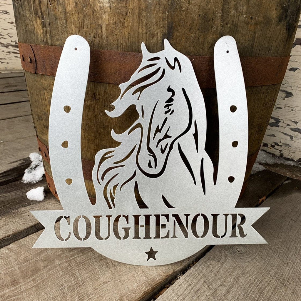 Horse Head & Horseshoe Monogram - Metal Sign